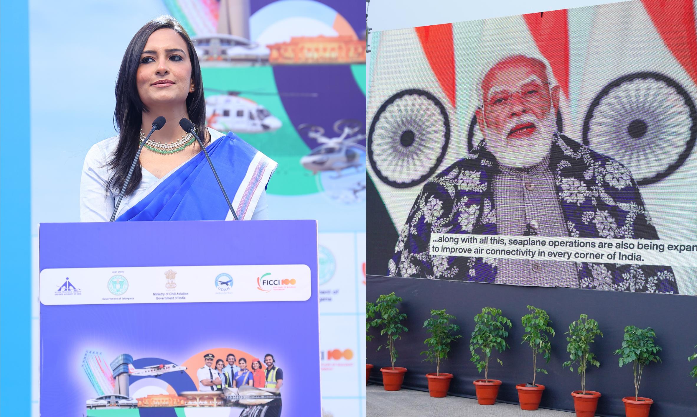 Wings India event hosted by Best Female Anchor Emcee in Delhi NCR Gurugram India with Chief Guest Shri Kinjarapu Ram Mohan Naidu Hon'ble Minister of Civil Aviation government event